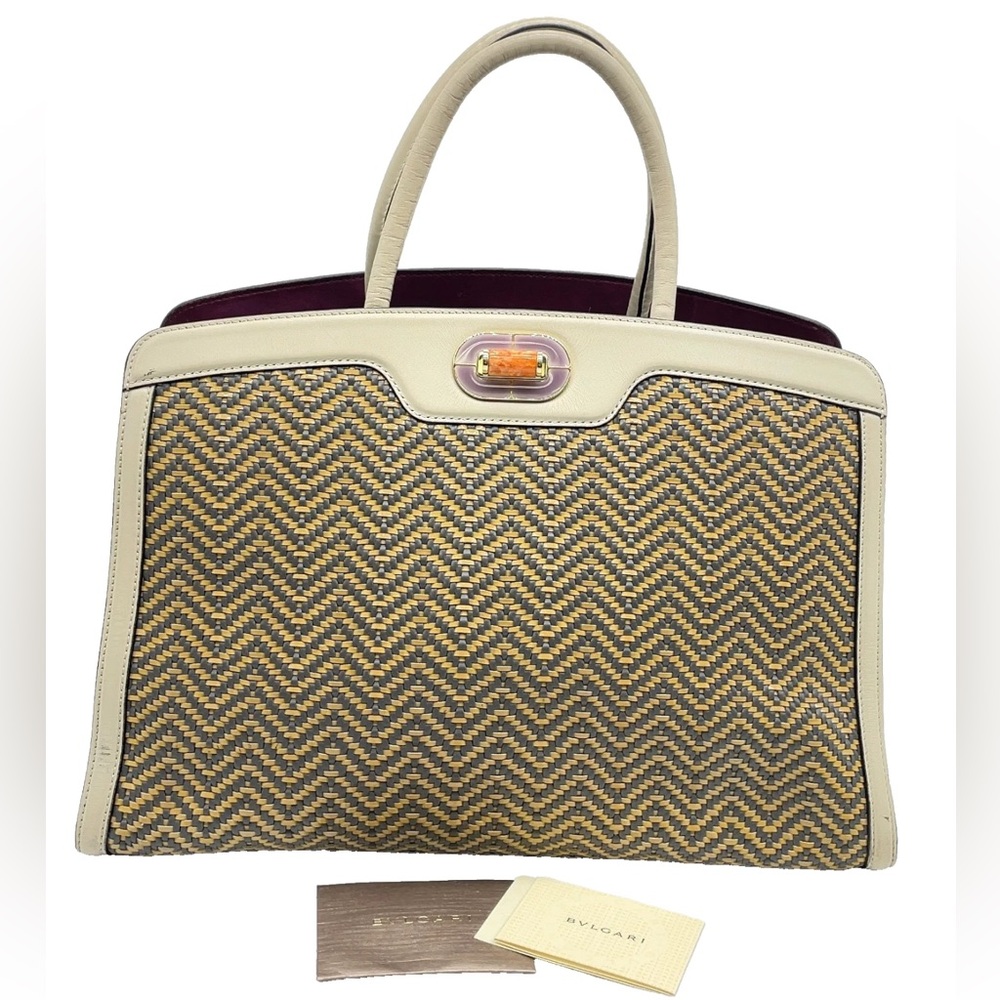 Auth Bvlgari Isabella Rossellini Leather White x Multicolor Handbag